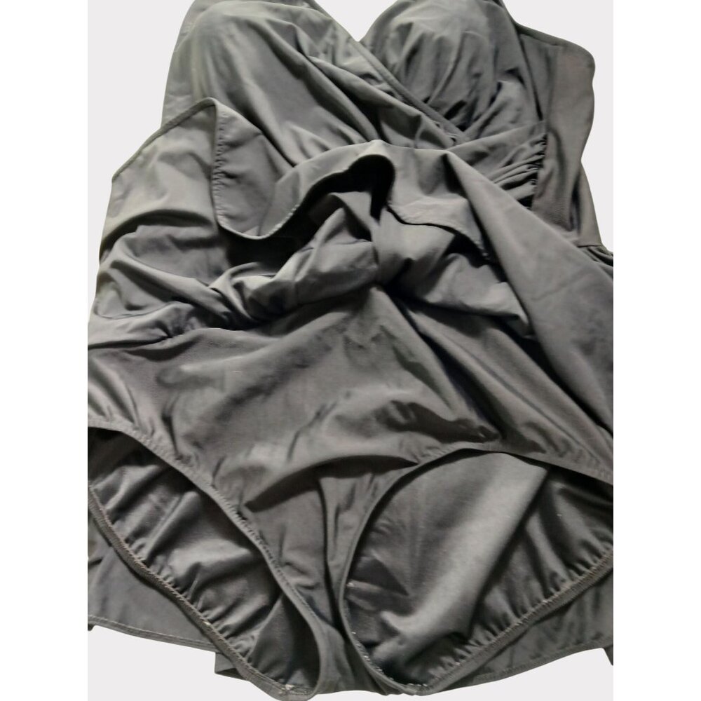 Womens Miraclesuit Black Wrap Style Swimdress Swimsuit Size 22W 22 W V Neck Plus - Picture 9 of 11